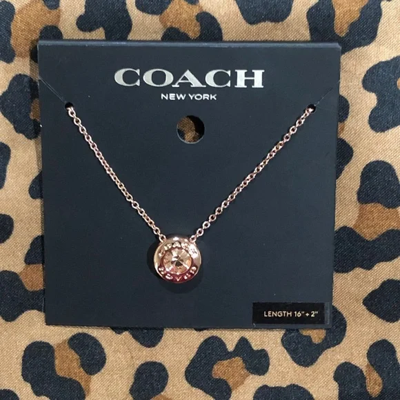 Coach Open Circle Stone Pendant Adjustable Necklace Rose Gold NWT - Picture 2 of 5